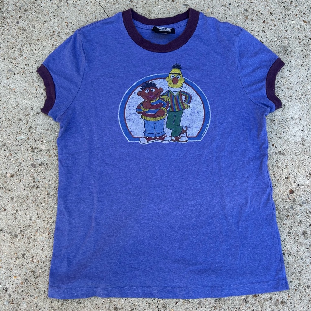 Vintage Y2K Bert and Ernie Sesame Street Shirt Youth XL Ringer Made in USA 2003